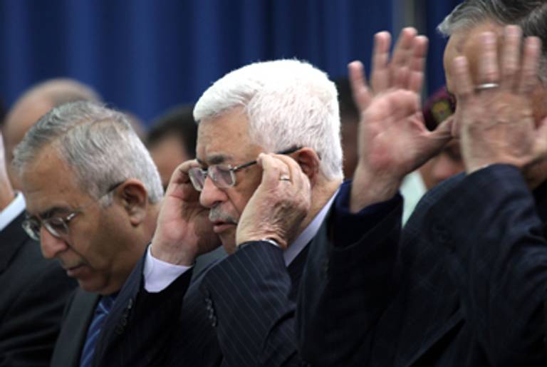 Prime Minister Fayyad (L) and President Abbas (C) last month.(Abbas Momani/AFP/Getty Images)