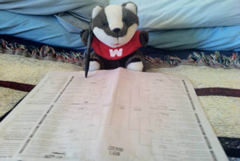 Bucky the Badger fills out his bracket.(The author)