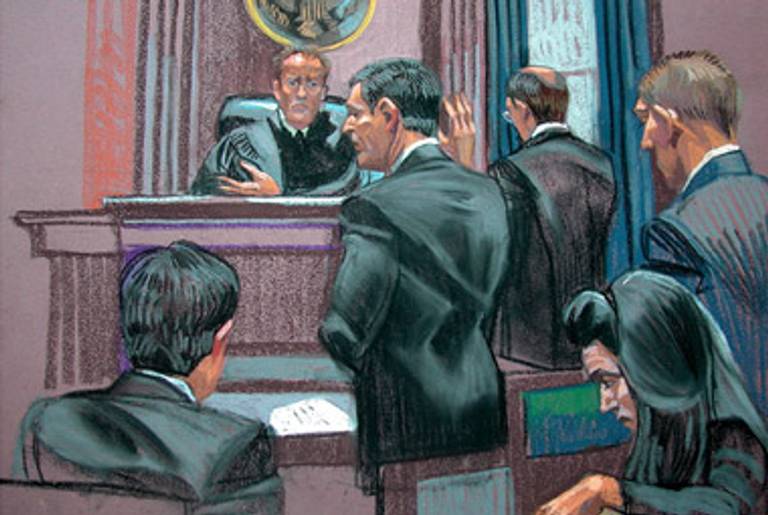 DiPascali, center, in a court rendering.(NYTimes.com)