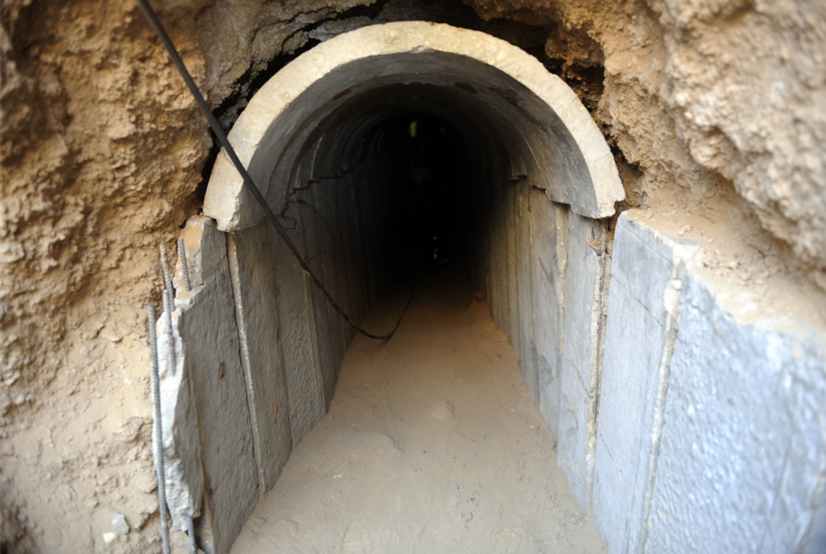 The entrance of a tunnel reportedly dug by Palestinians beneath the border between the Gaza Strip and Israel and uncovered by Israeli troops in October 2013.(David Buimovitch/AFP/Getty Images)