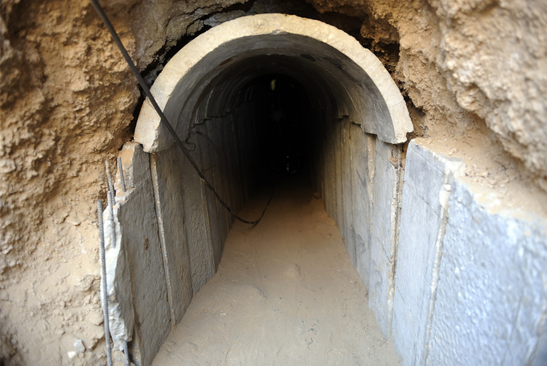 The entrance of a tunnel reportedly dug by Palestinians beneath the border between the Gaza Strip and Israel and uncovered by Israeli troops in October 2013.(David Buimovitch/AFP/Getty Images)