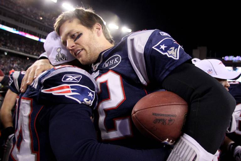 Tom Brady celebrating the conference championship. Note the patch.(Elsa/Getty Images)