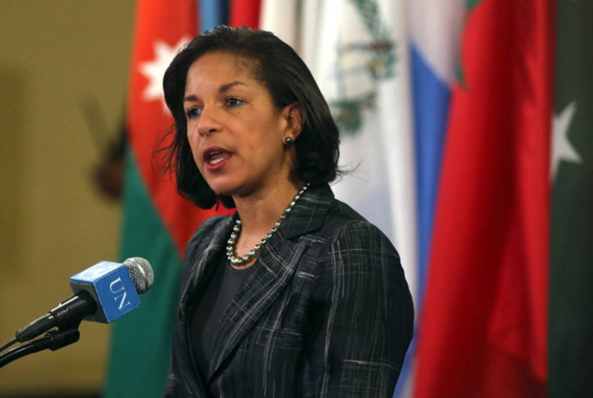 Susan Rice, the U.S. ambassador to the United States, speaks to the media at the United Nations following Security Council Consolations after North Korea announced they have conducted a third nuclear test on February 12, 2013 in New York City. (Spencer Platt/Getty Images)