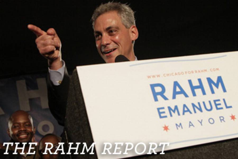 Rahm Emanuel at his victory party Tuesday night.(John Gress/Getty Images)