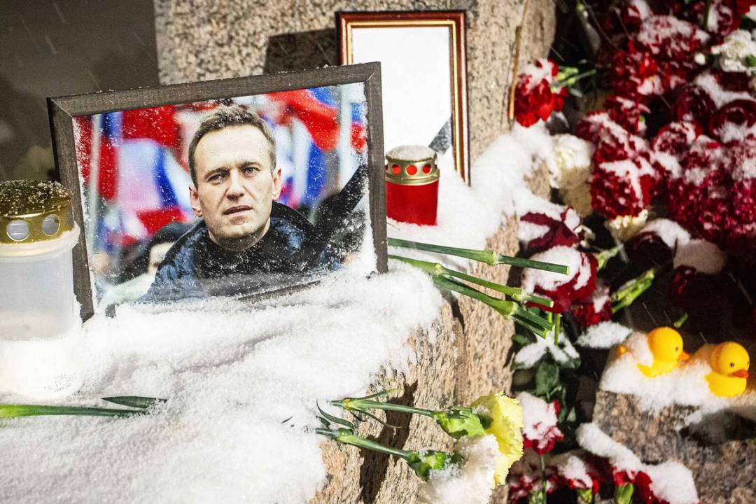 A memorial to Navalny on Voskresenskaya Embankment, St. Petersburg, Russia, Feb. 16, 2024