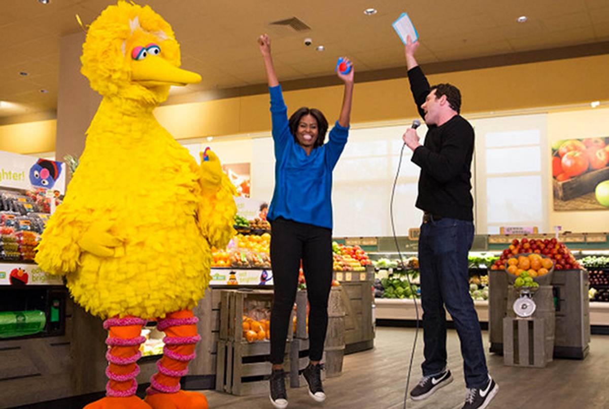 Michelle Obama, Billy Eichner, and Big Bird on 'Billy on the Street.' (Funny or Die)