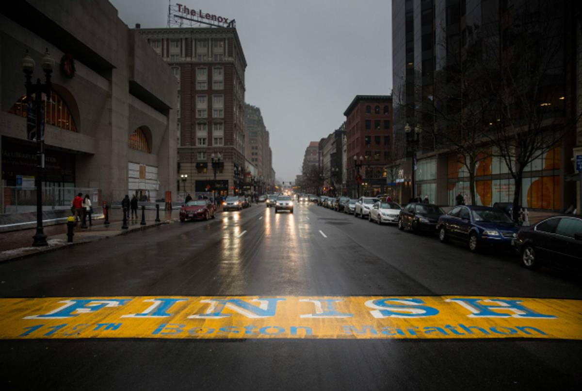 The finish line of the Boston Marathon, January 4, 2015. (Andrew Burton/Getty Images)