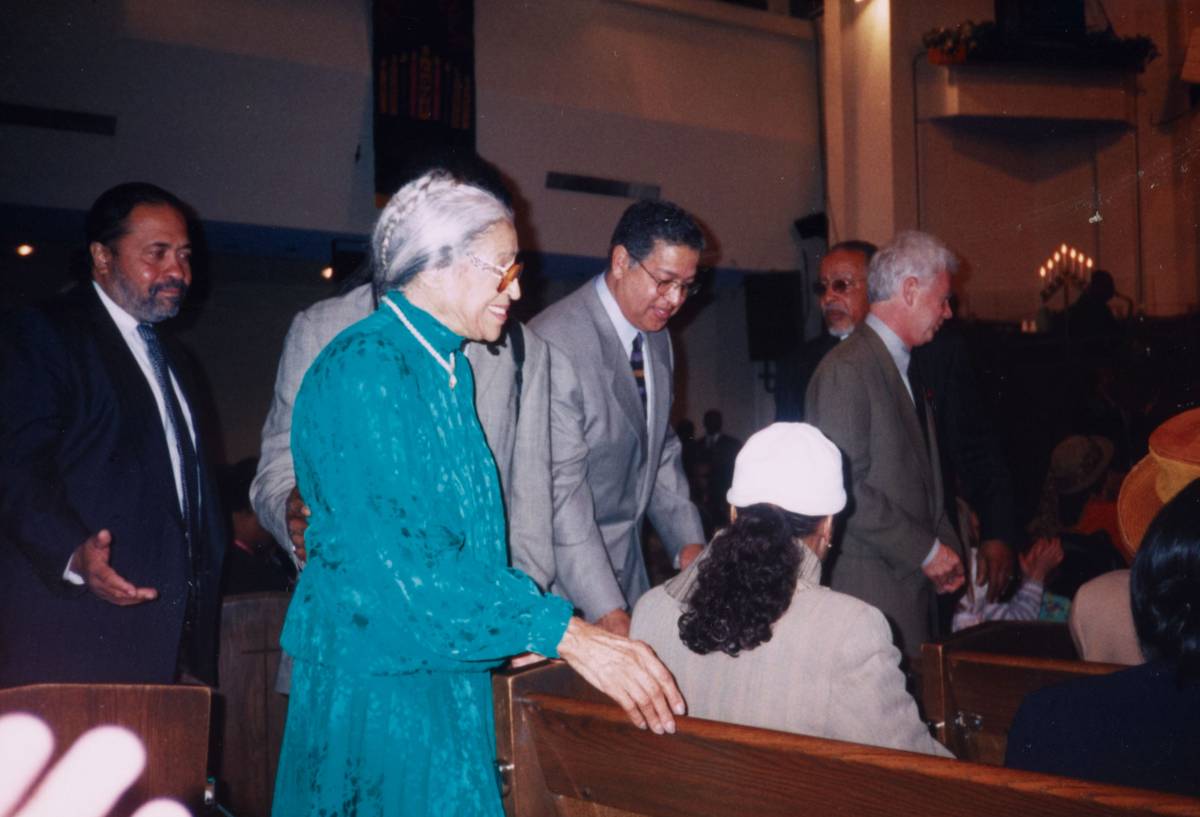 Rosa Parks attending an African Methodist Episcopal Church service, Los Angeles, Cailfornia, 1998