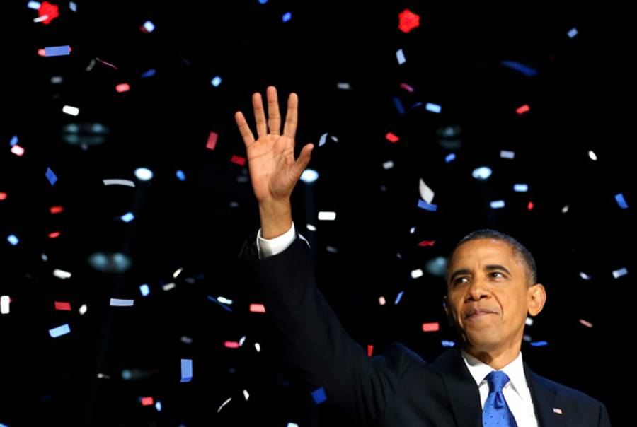 President Barack Obama waves to supporters after his victory speech on election night Nov. 6, 2012, in Chicago.