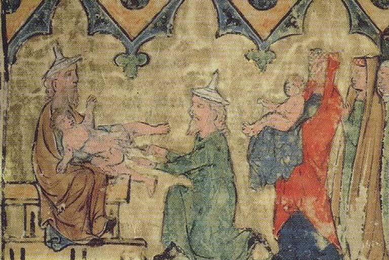 Isaac's circumcision from the Regensburg Pentateuch, made in Germany circa 1300.(By Rachel-Esther/Flickr.)