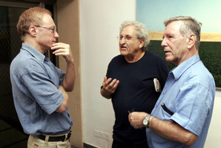 From left, David Grossman, A.B. Yehoshua, and Amos Oz—the big three of Israeli literature.(Alon Ron/Getty Images)