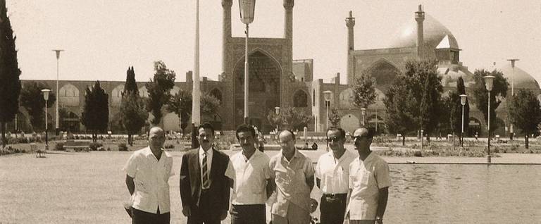 Israeli water engineer Shmuel Aberbach, second from left, at Hasht Behesht Palace, Isfahan, Iran in 1963. 