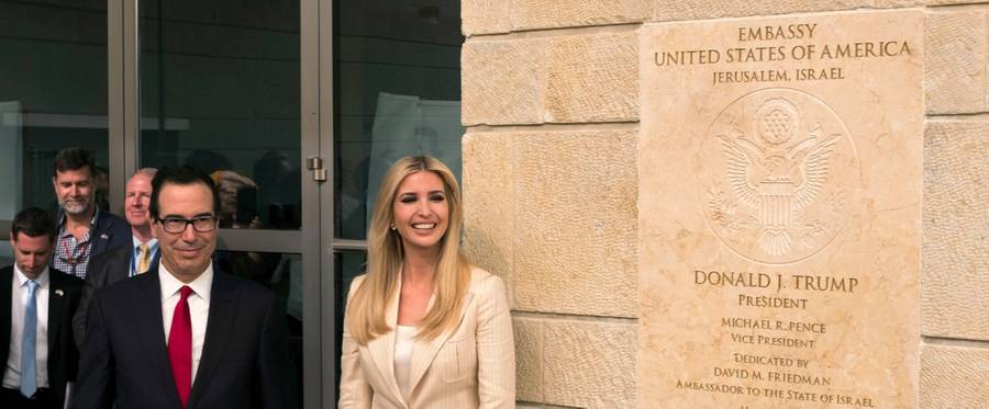 White House senior advisor Ivanka Trump and US Treasury Secretary Steven Mnuchin arrive to the opening of the US embassy in Jerusalem on May 14, 2018 in Jerusalem, Israel.