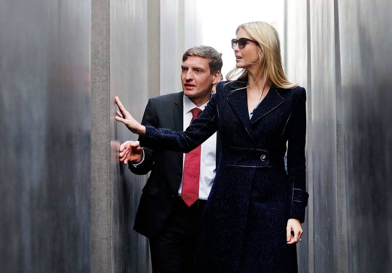 First daughter and adviser to the U.S. president, Ivanka Trump, visits the Holocaust memorial in Berlin on April 25, 2017