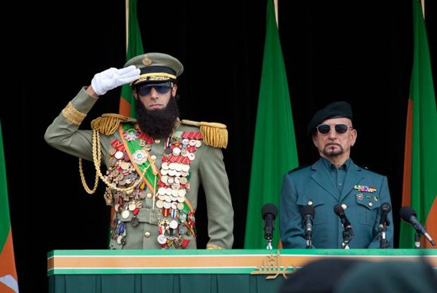 The Dictator (left) and Tamir (Ben Kingsley, right) in The Dictator.