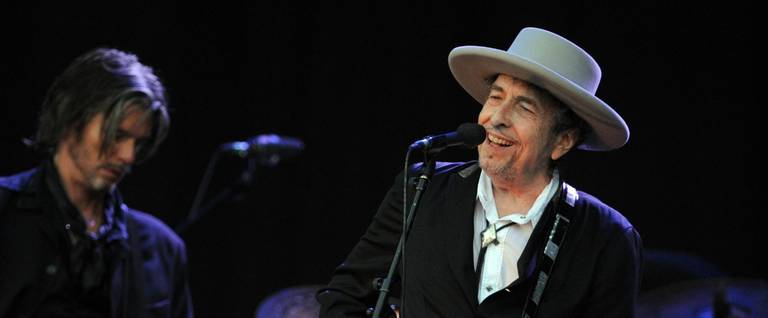 Bob Dylan performing onstage at the Vieilles Charrues music festival in Carhaix-Plouguer, France, July 22, 2012. 