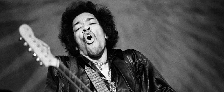 Jimi Hendrix performs at the Filmore, San Francisco, February 1, 1968