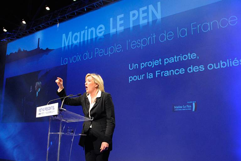 Marine Le Pen at her first major campaign rally, held yesterday in Metz.(Jean-Christophe Verhaegen/AFP/Getty Images)