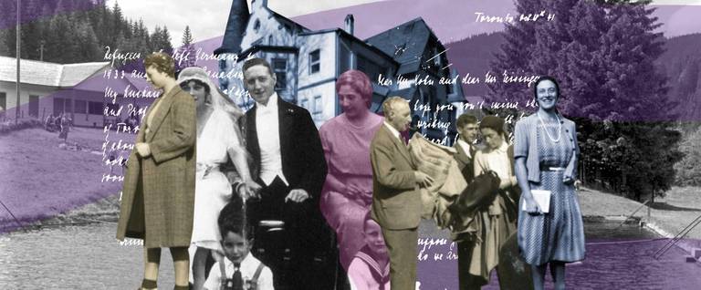 left to right: Ruth Mendel; Hertha and Bruno Mendel's wedding, 1898; Toni Mendel (center); Bruno Mendel (with pipe), the author, Hertha Mendel, Canada, 1943; Hertha Mendel, 1943.