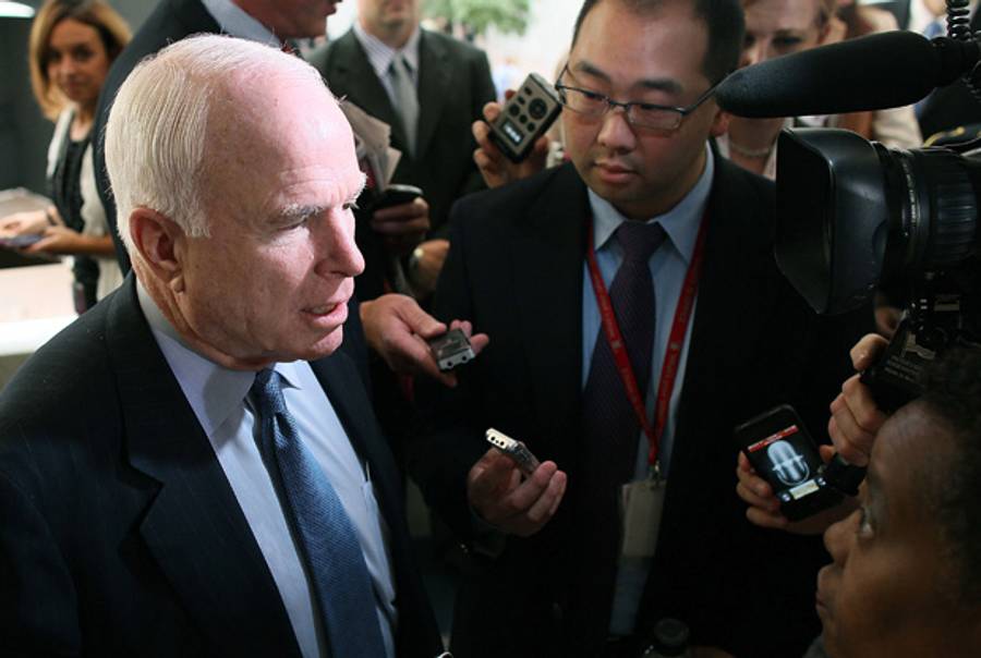 Sen. John McCain discussing the leaks yesterday.(Mark Wilson/Getty Images)