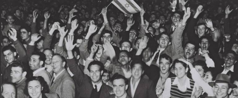 Crowds in Tel Aviv celebrate the UN's vote for partition in 1947