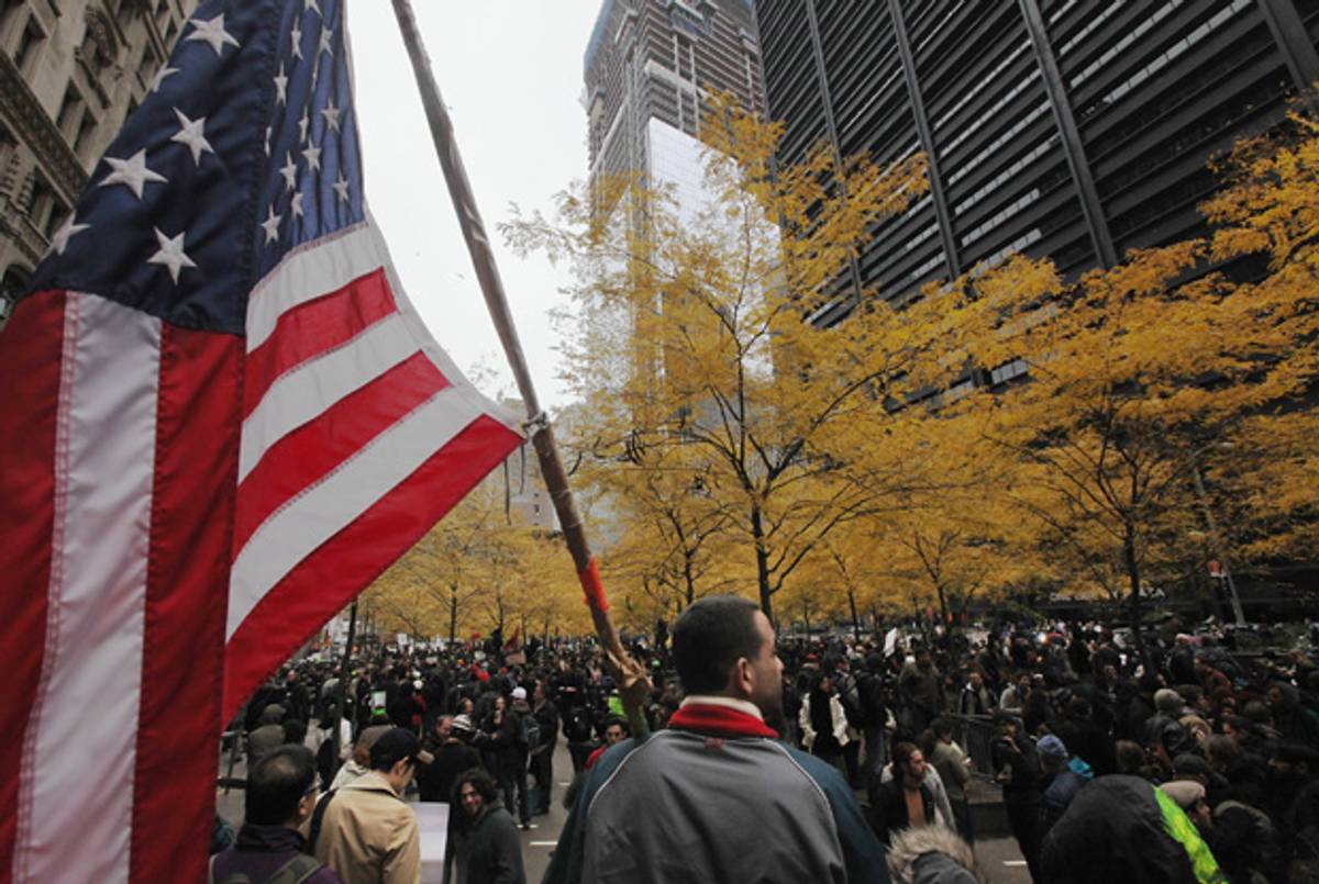 Zuccotti Park yesterday morning. Those trees!(Mario Tama/Getty Images)