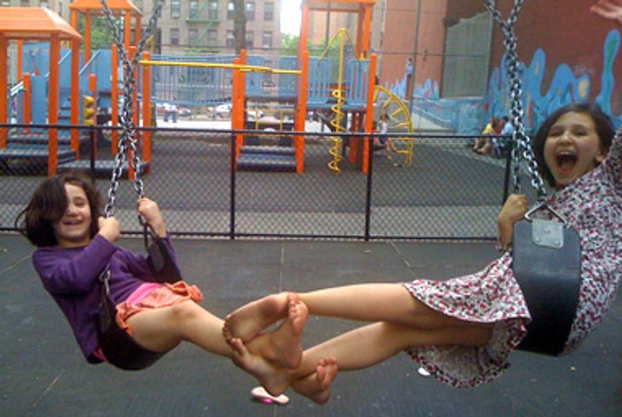 Maxie and Josie at their school's playground.(Marjorie Ingall)