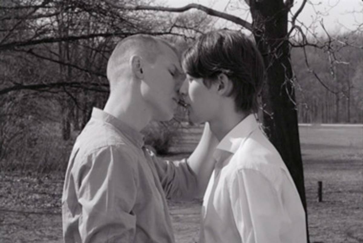 From the video “The Kiss,” in the Memorial for the Homosexual Victims of the Nazi Regime in Berlin(Video by Nimbus Film/Thomas Vinterberg; visual effects by Gearless/Peter Hjorth)