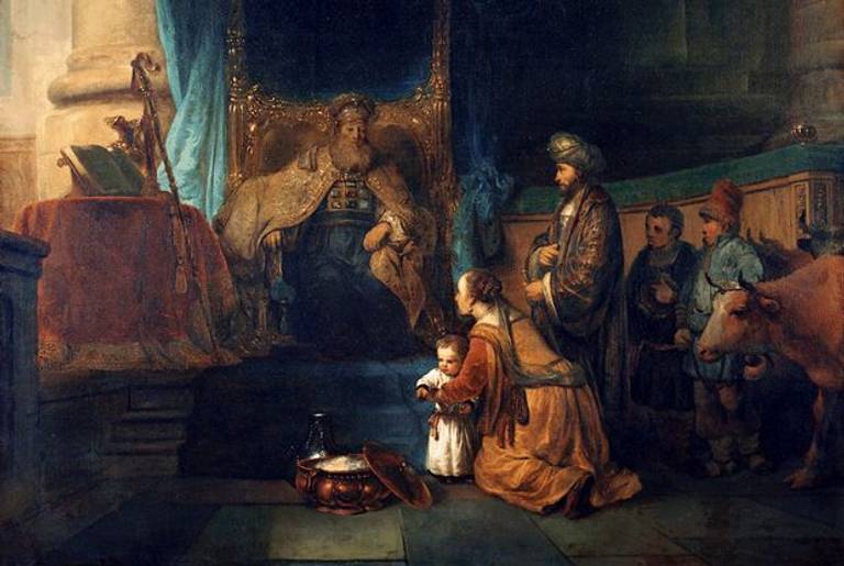 Medieval painting depicting Hannah presenting her son Samuel to the priest Eli, circa 1665. 