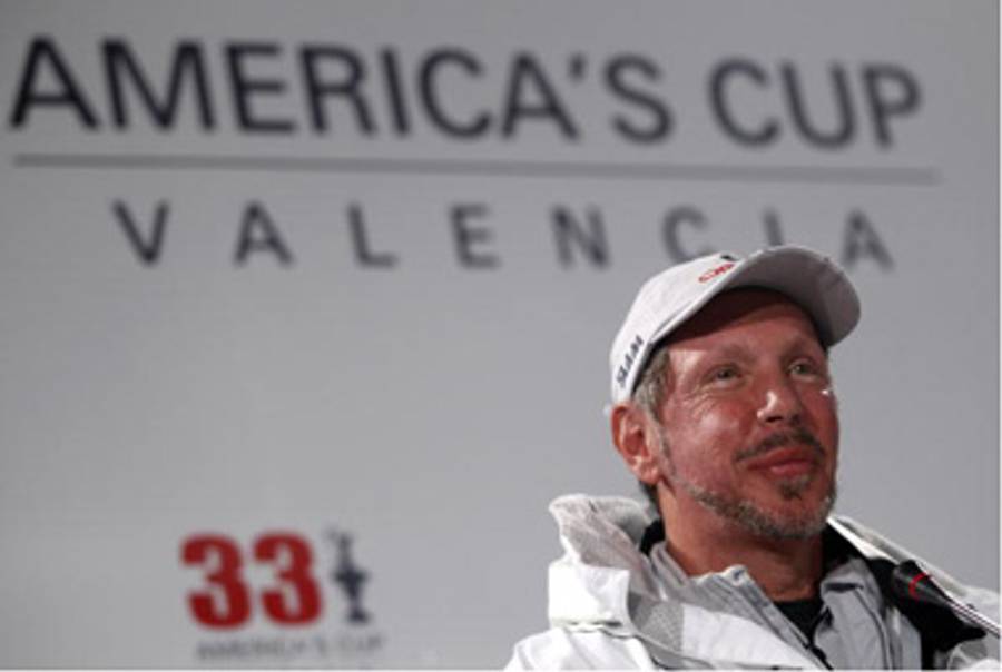 Larry Ellison, really into yachting last month.(Jaime Reina/AFP/Getty Images)
