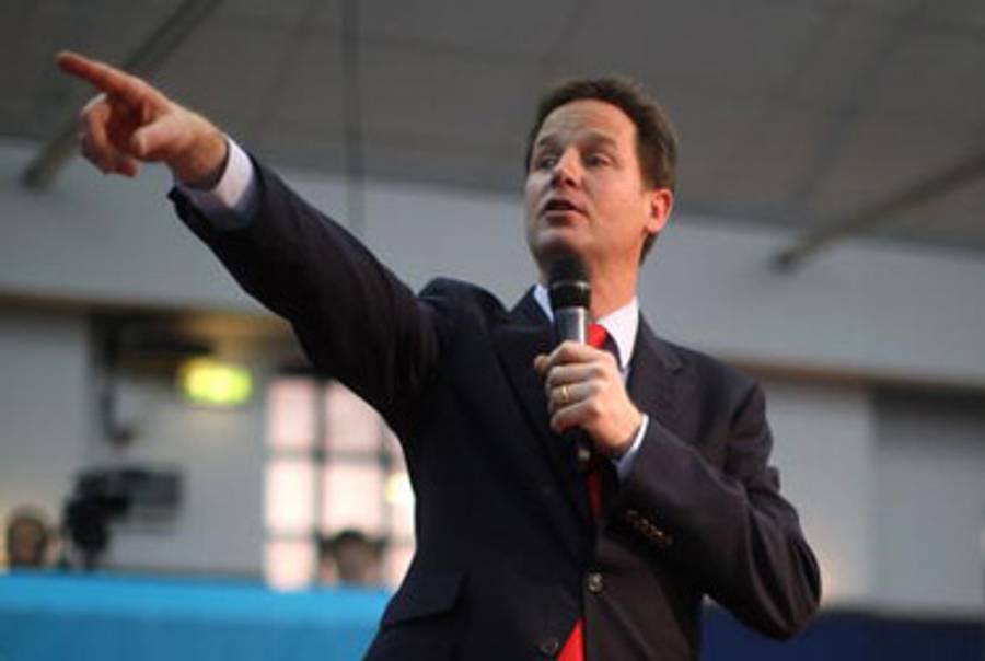Clegg campaigning in Liverpool, England, yesterday.(Christopher Furlong/Getty Images)