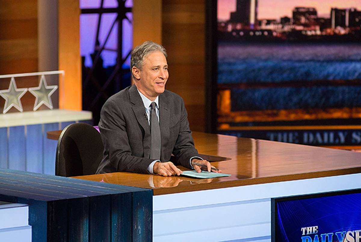 Jon Stewart of 'The Daily Show with Jon Stewart' covers the Midterm on October 28, 2014. (Rick Kern/Getty Images for Comedy Central)