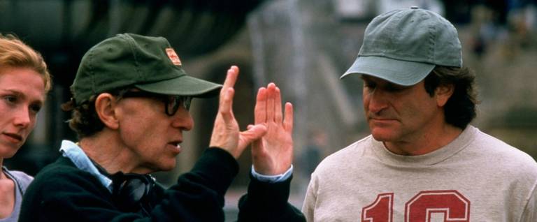 Woody Allen and Robin Williams on the set of 'Deconstructing Harry'