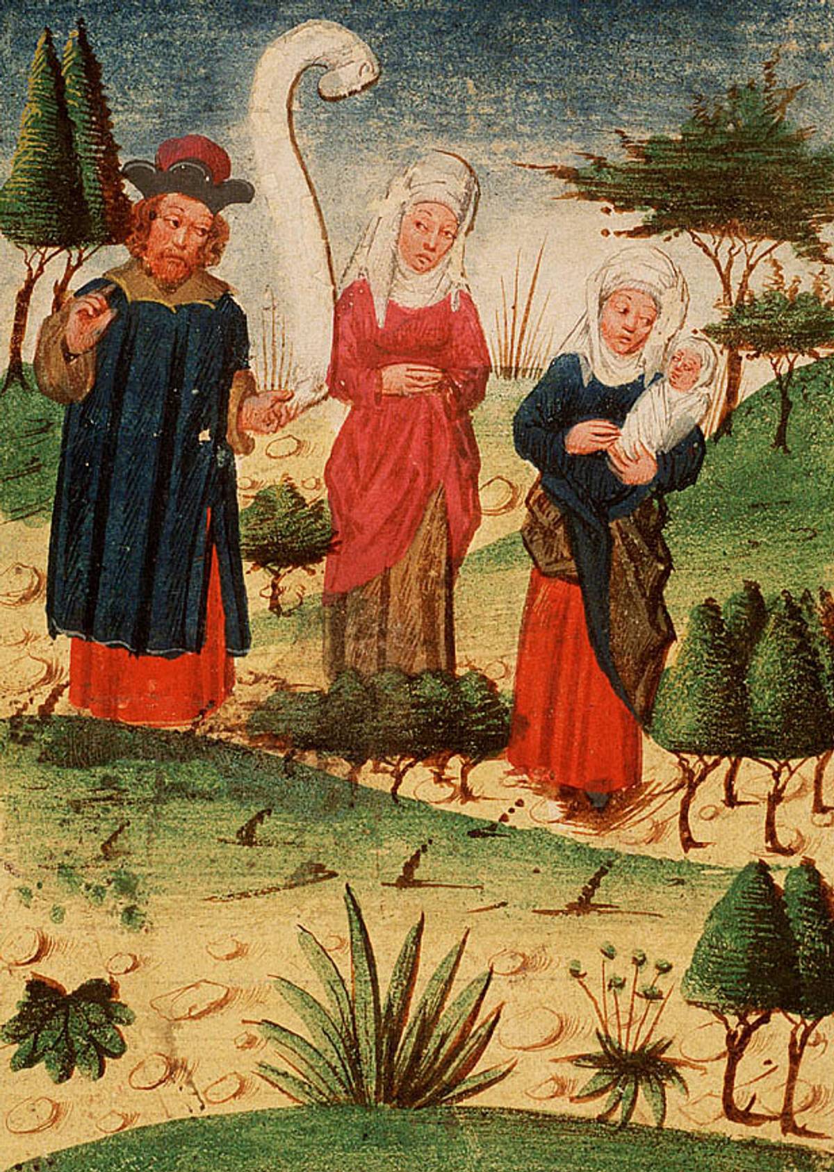 Meester van de Vederwolken, 'Elkanah and his two wives returning to Ramah,' circa 1467 