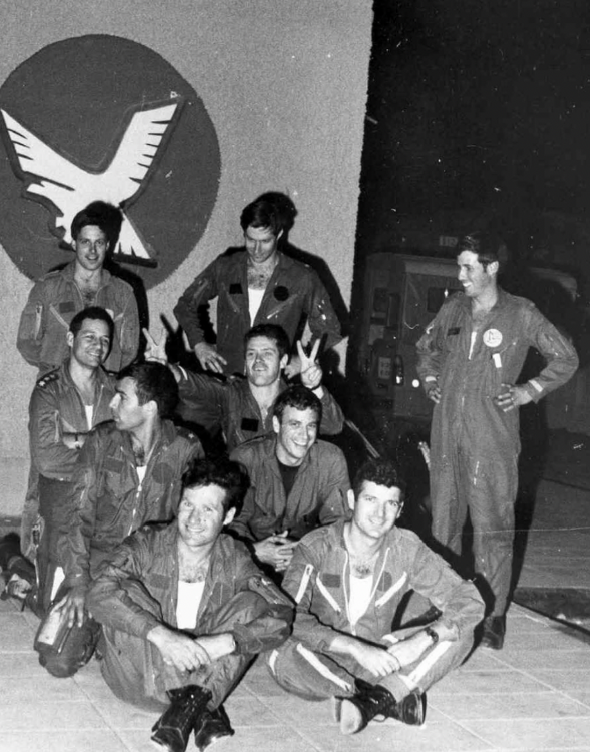 Yadlin (seated, front left) and Ramon (back left) before the Osirak mission, 1981