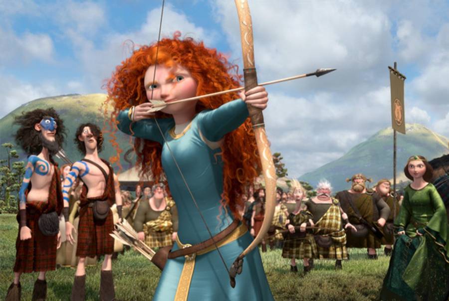 Merida with her bow and arrow in Brave.(©2011 Disney/Pixar)