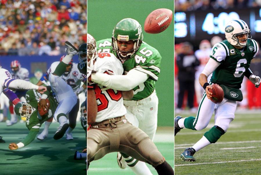 The same old New York Jets: in 1985, 1997, and 2011(Left to right: Trevor Jones /Allsport/Getty Images; Ezra O. Shaw /Allsport/Getty Images; Chris Trotman/Getty Images)