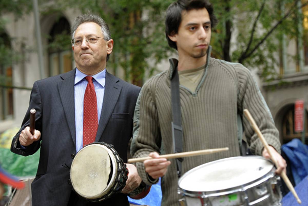 Drummers at Zuccotti Park over the weekend.(Timothy A. Clary/AFP/Getty Images)