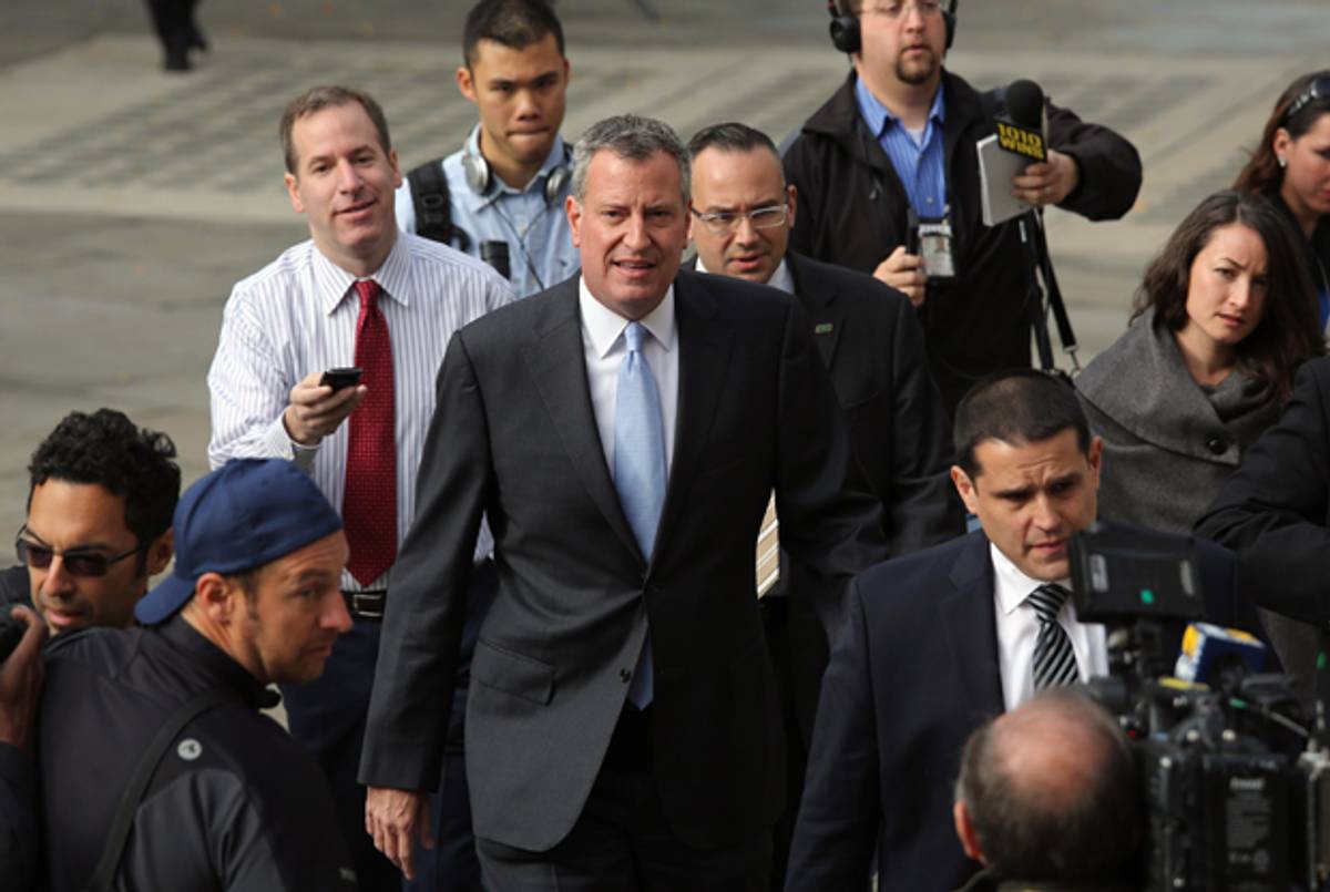 New York City Mayor-elect Bill de Blasio arrives to City Hall to meet with outgoing Mayor Michael Bloomberg on November 6, 2013 in New York City.(John Moore/Getty Images)