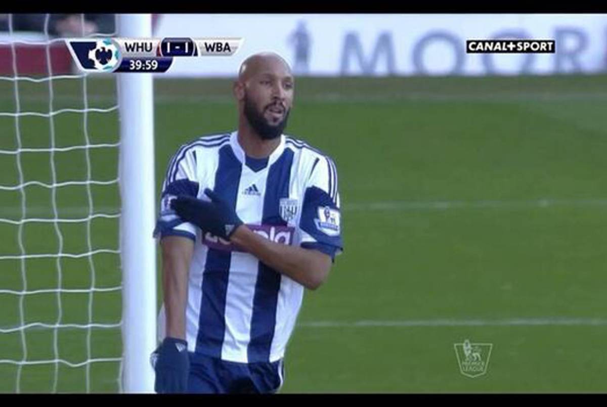 French soccer player Nicolas Anelka celebrates a goal with the controversial quenelle.(World Soccer Talk)