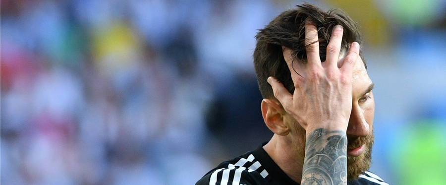 Argentina's forward Lionel Messi reacts at the end of the Russia 2018 World Cup Group D football match between Argentina and Iceland at the Spartak Stadium in Moscow on June 16, 2018.