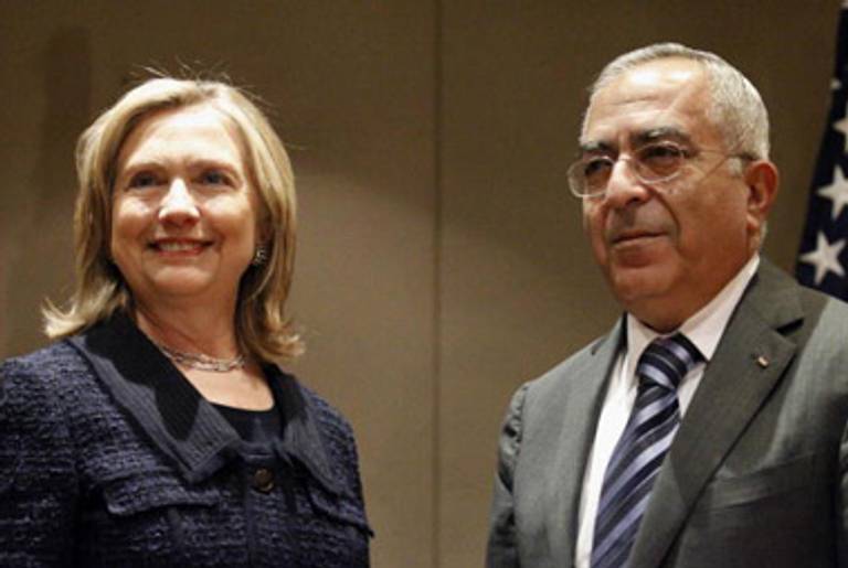 Secretary of State Clinton and Prime Minister Fayyad, last week.(Alex Brandon/AFP/Getty Images)