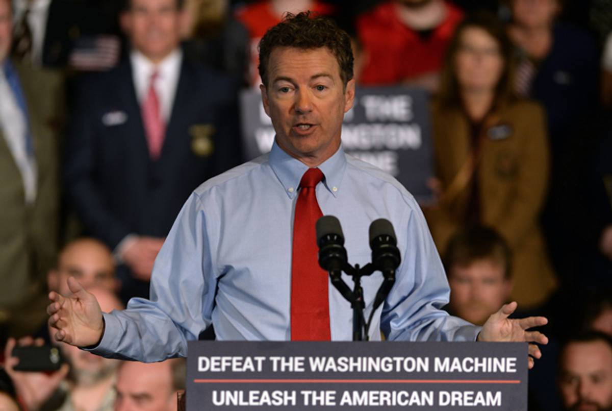 U.S. Sen. Rand Paul (R-KY) holds a rally at Town Hall in Milford, New Hampshire on April 8, 2015. (Darren McCollester/Getty Images)
