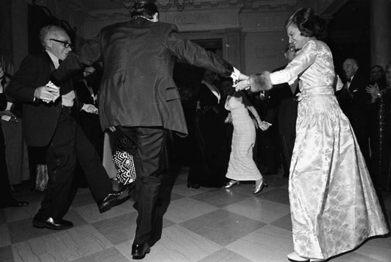 Betty Ford dances the hora at a state dinner for Israeli Prime Minister Yitzhak Rabin.(Gerald R. Ford Presidential Library and Museum)