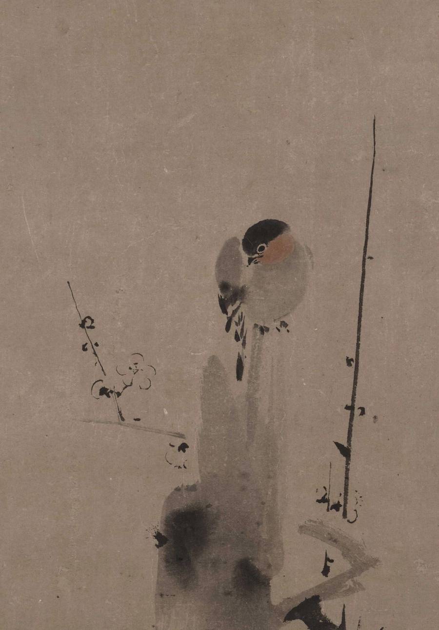 Detail, Kano Naonobu (Japanese, 1607–1650), ‘Bird on a Plum Tree,’ Edo period (1615–1868)