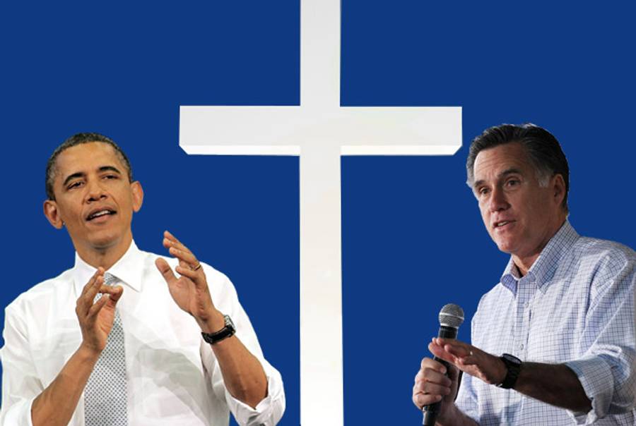 Obama and Romney.(Photoillustration Tablet Magazine, original photos Shutterstock, Marc Serota/Getty Images, and Justin Sullivan/Getty Images.)