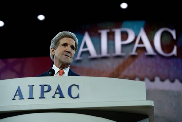 US Secretary of State John Kerry addresses the American Israel Public Affairs Committee (AIPAC) policy conference in Washington on March 3, 2014. (NICHOLAS KAMM/AFP/Getty Images)