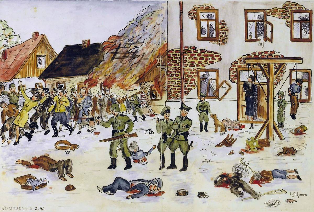 'The Rzeszów Ghetto,' painted by George Salton (then Lucjan Salzman) in 1946 at a displaced persons camp