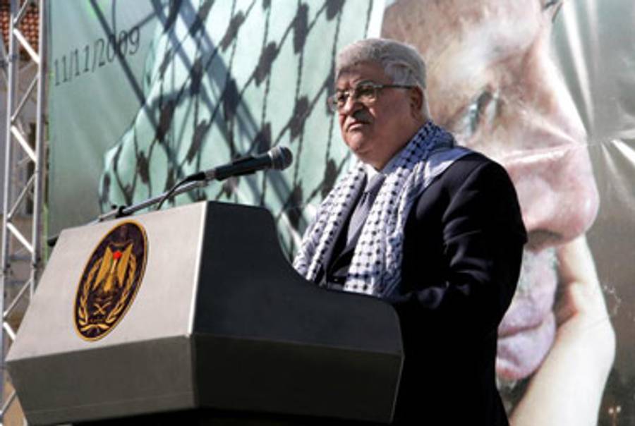 Abbas at a rally commemorating the fifth anniversary of Arafat's death on Wednesday.(Omar Rashidi/PPO via Getty Images)