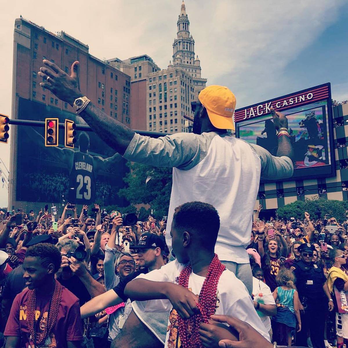 Finals MVP LeBron James celebrates with fans in Cleveland, Ohio, June 22, 2016. (Facebook)